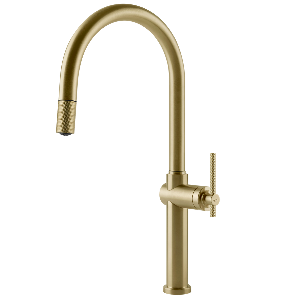 Gessi Habito Goose Neck Pull Out Mixer in Brushed Brass