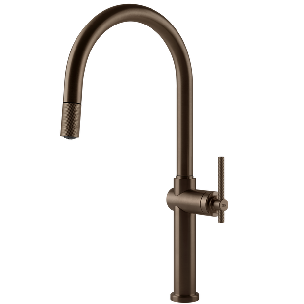 Gessi Habito Goose Neck Pull Out Mixer in Coffee Bronze