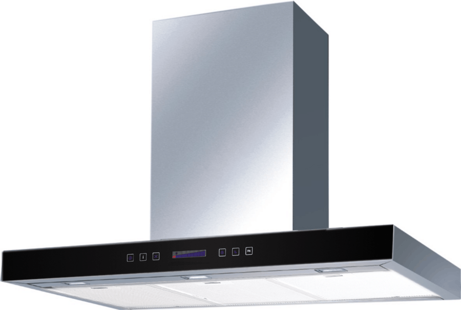 Stainless Steel Campy Range-hood with Black Glass Display Panel