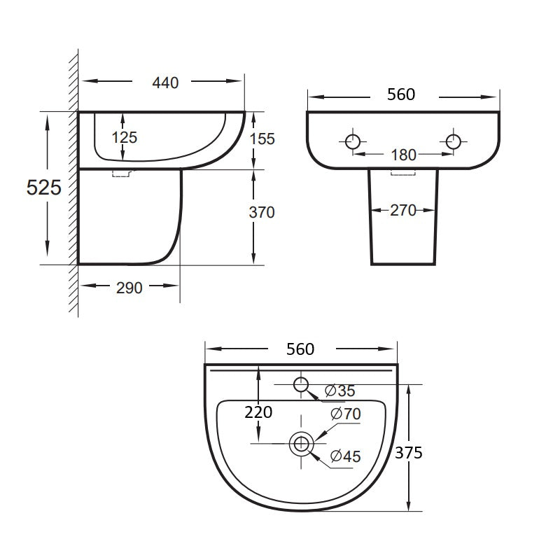 Zenmo Vola Wall Hung Basin with Bracket
