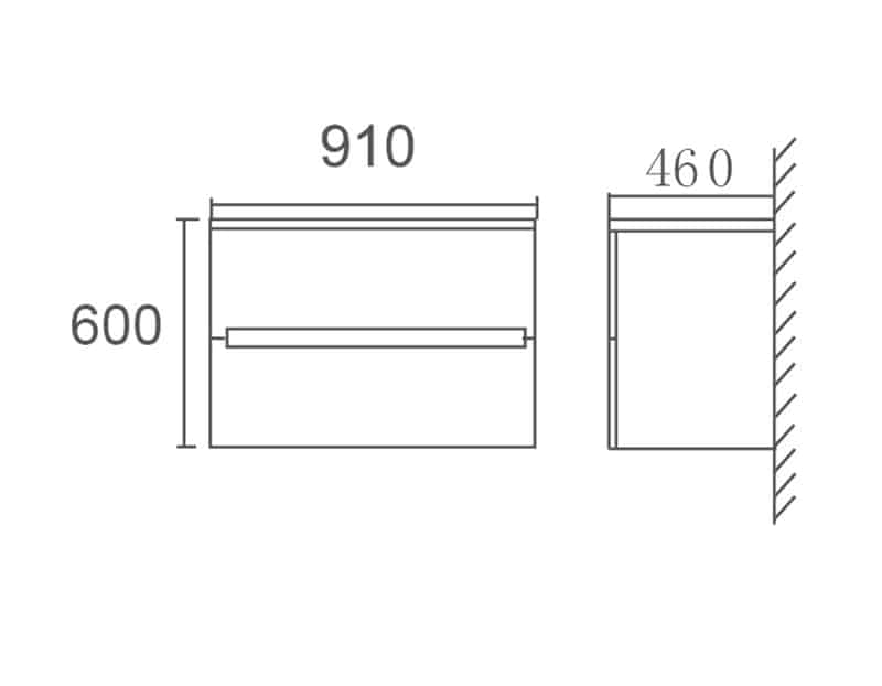 Zenmo Bella Wall Hung Vanity 900mm line drawing