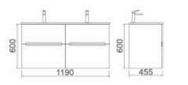 Zenmo Bella Wall Hung Vanity 1200mm line drawing