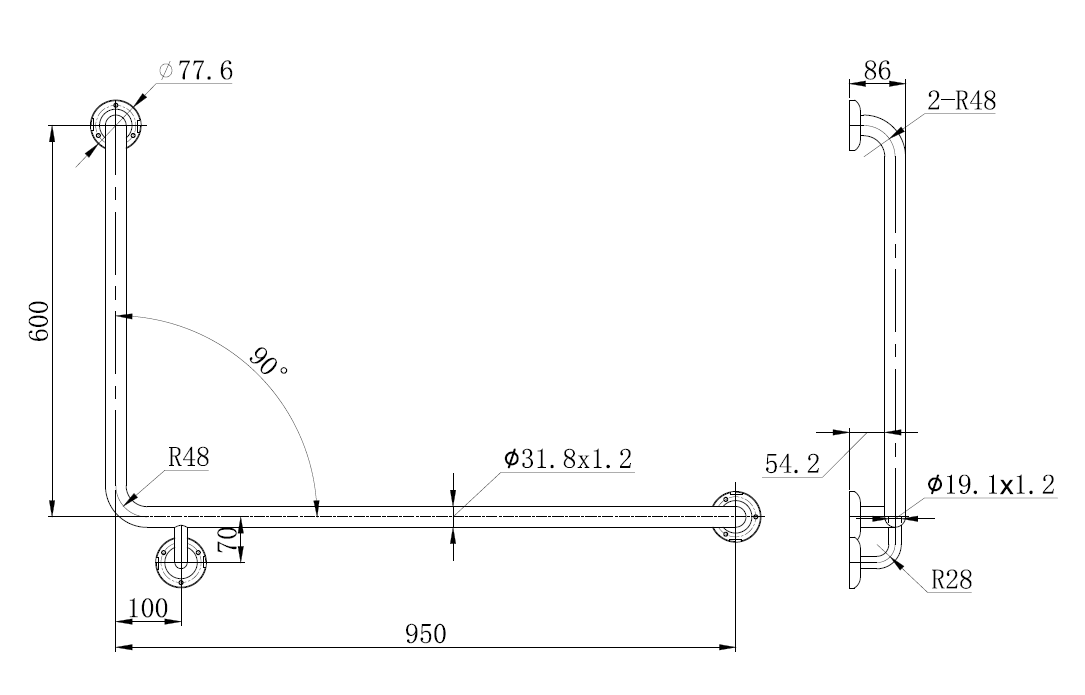 Zenmo Mobi Care 950x600mm Grab Rail