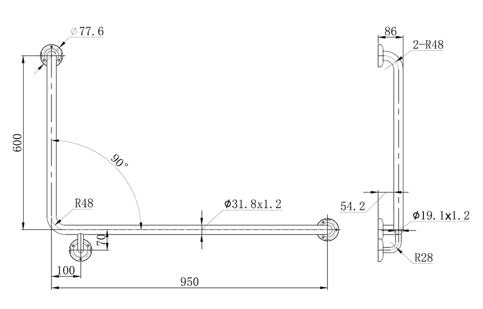 Zenmo Mobi Care 950x600mm Grab Rail