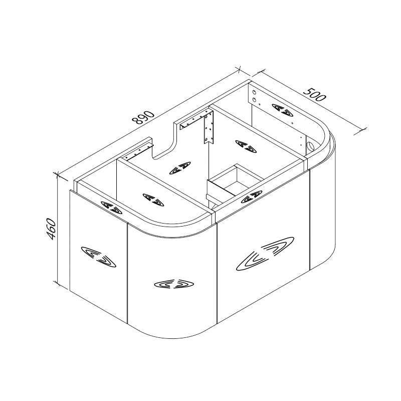 Zenmo Milan Wall Hung Vanity 900mm line drawing
