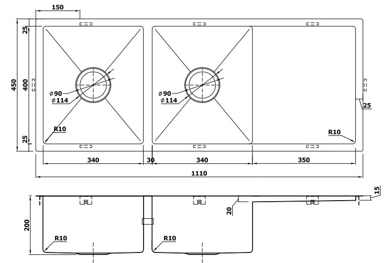 Zenmo Nixon Double Bowl Undermount Sink with Drainer