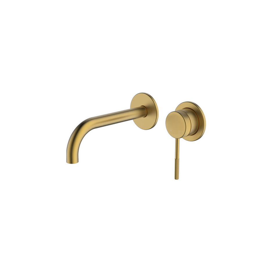 Poco Knurled Wall Basin/Bath Set 165mm Lead Free in Brushed Brass - Two cover plates