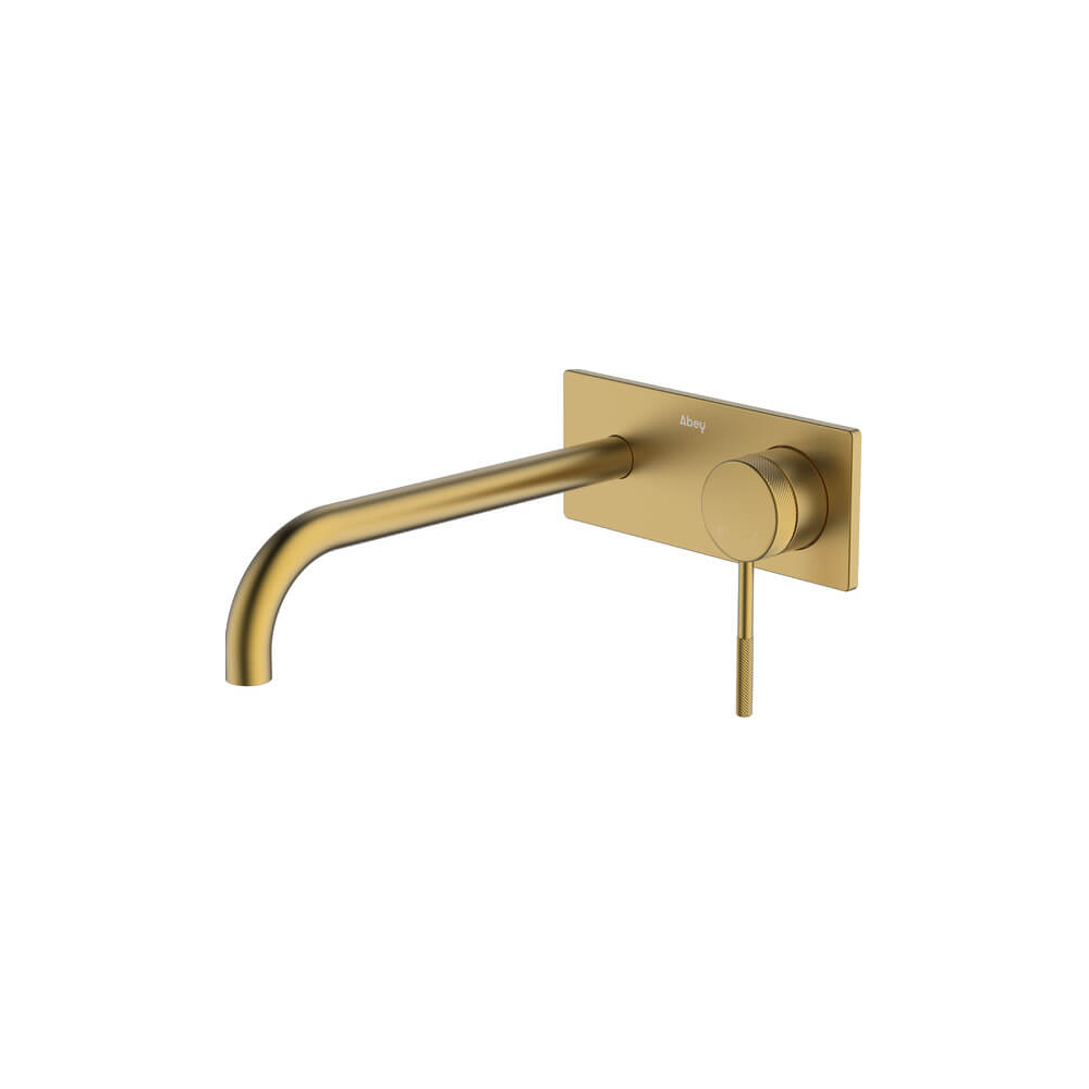 Poco Knurled Wall Basin/Bath Set 220mm Lead Free in Brushed Brass - One cover plate