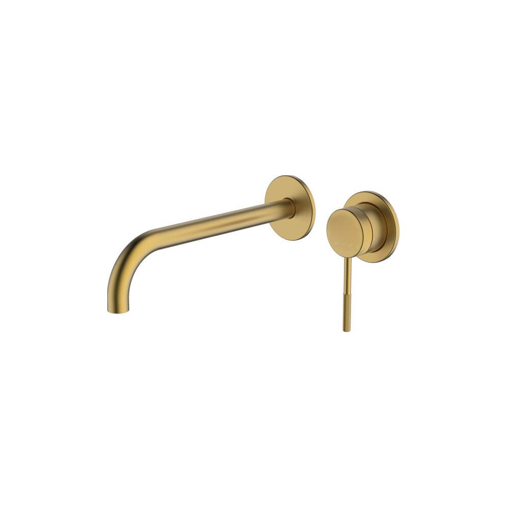 Poco Knurled Wall Basin/Bath Set 220mm Lead Free in Brushed Brass - Two cover plates