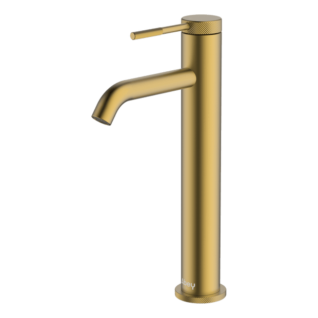 Poco Knurled High Basin Mixer in Brushed Brass
