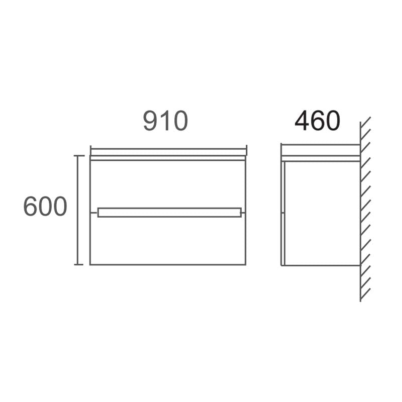 Zenmo Bella Wall Hung Vanity 900mm line drawing