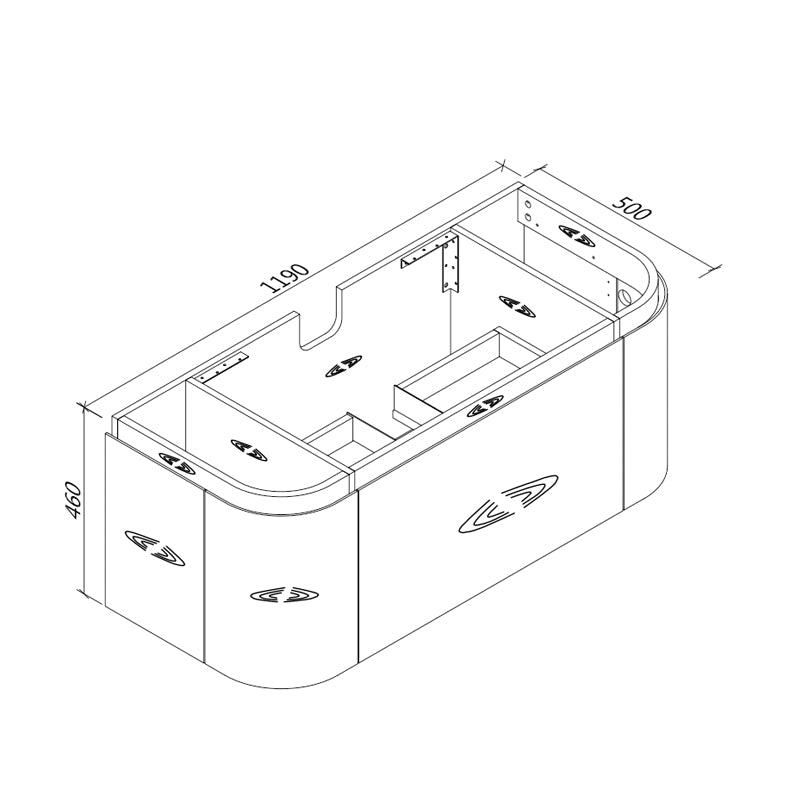 Zenmo Milan Wall Hung Vanity 1200mm line drawing