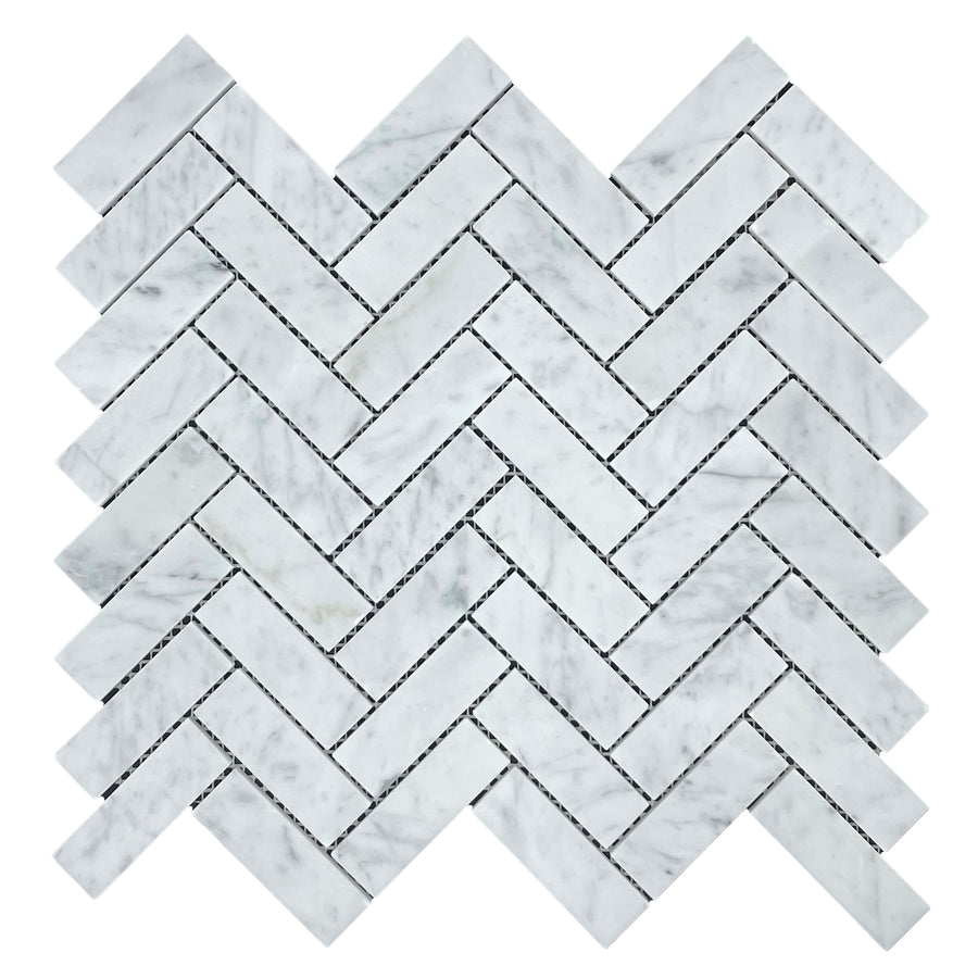 HERRINGBONE CARRARA HONED CHIP SIZE 75X25X7MM SHEET SIZE 325X305 - 72HERCARH -09