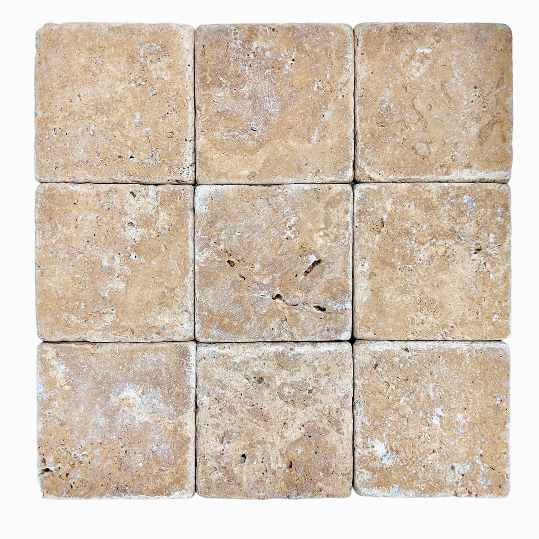 NOCE SQUARE TRAVERTINE 100 TUMBLED CHIP SIZE 100X100X10MM - NOCE SQUARE 100 TUMBLED -01