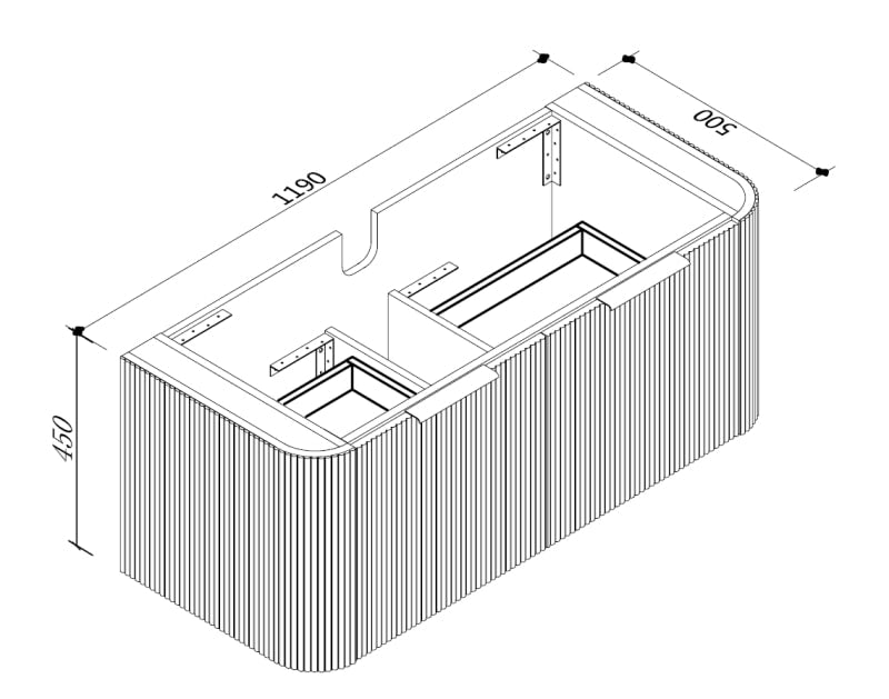 Zenmo Piaza Wall Hung Vanity 1200mm line drawing