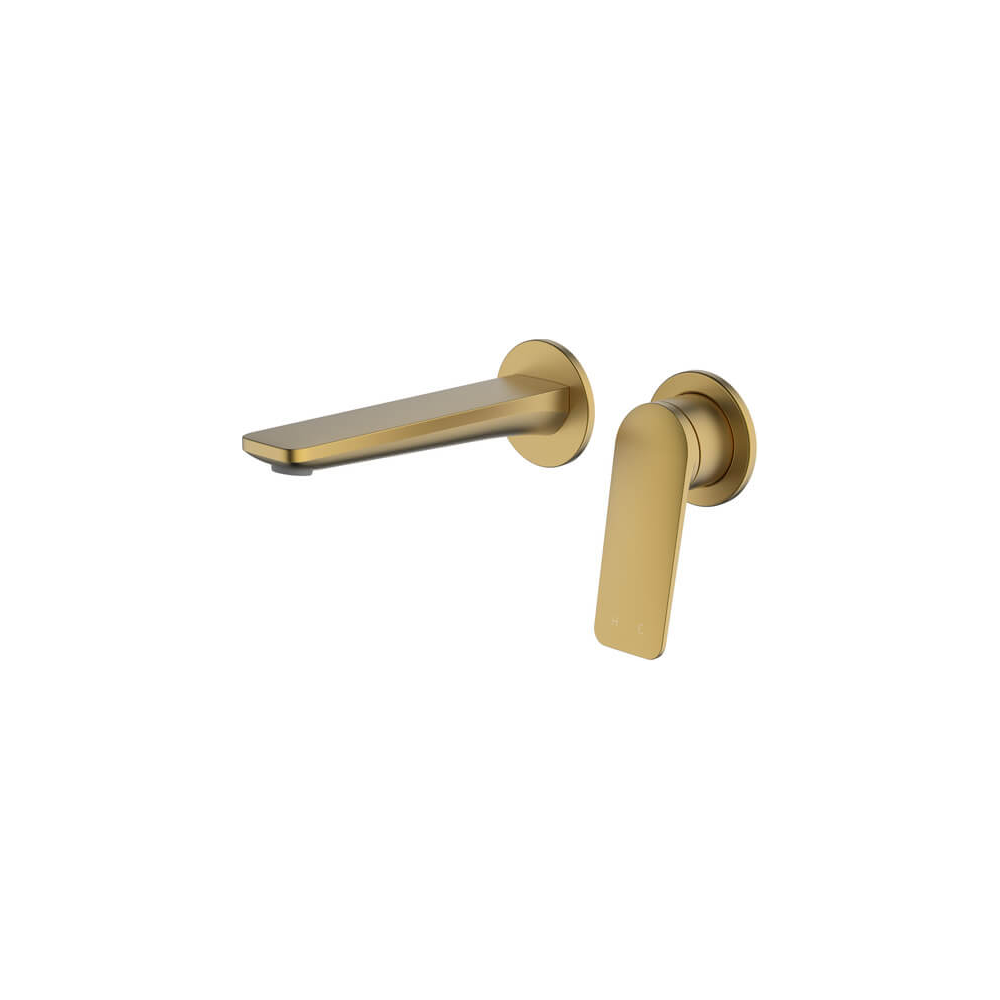 Vela Basin/Bath Set with 165mm Wall Spout in Brushed Brass - Two cover plates