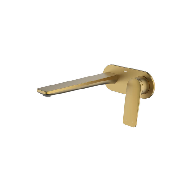 Vela Basin/Bath Set with 220mm Wall Spout in Brushed Brass - One cover plate