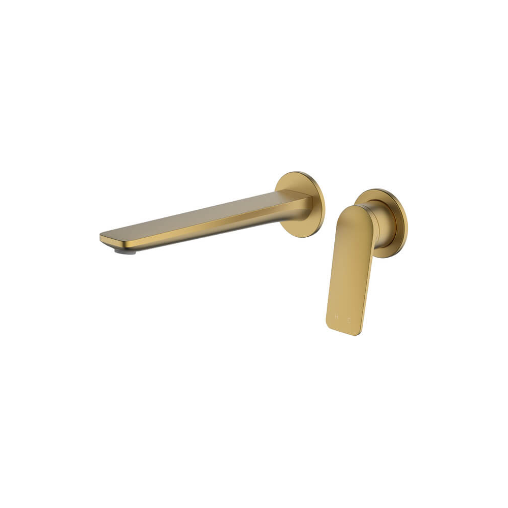 Vela Basin/Bath Set with 220mm Wall Spout in Brushed Brass - Two cover plates