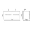 Zenmo Bella Wall Hung Vanity 1500mm line drawing