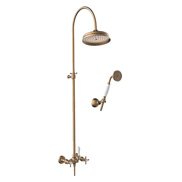 Provincial Twin Overhead Shower with Hand Shower in Bronze