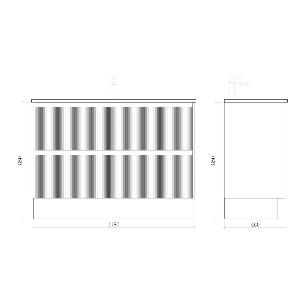 Zenmo Sorrento Floor Standing Vanity 1200mm line drawing