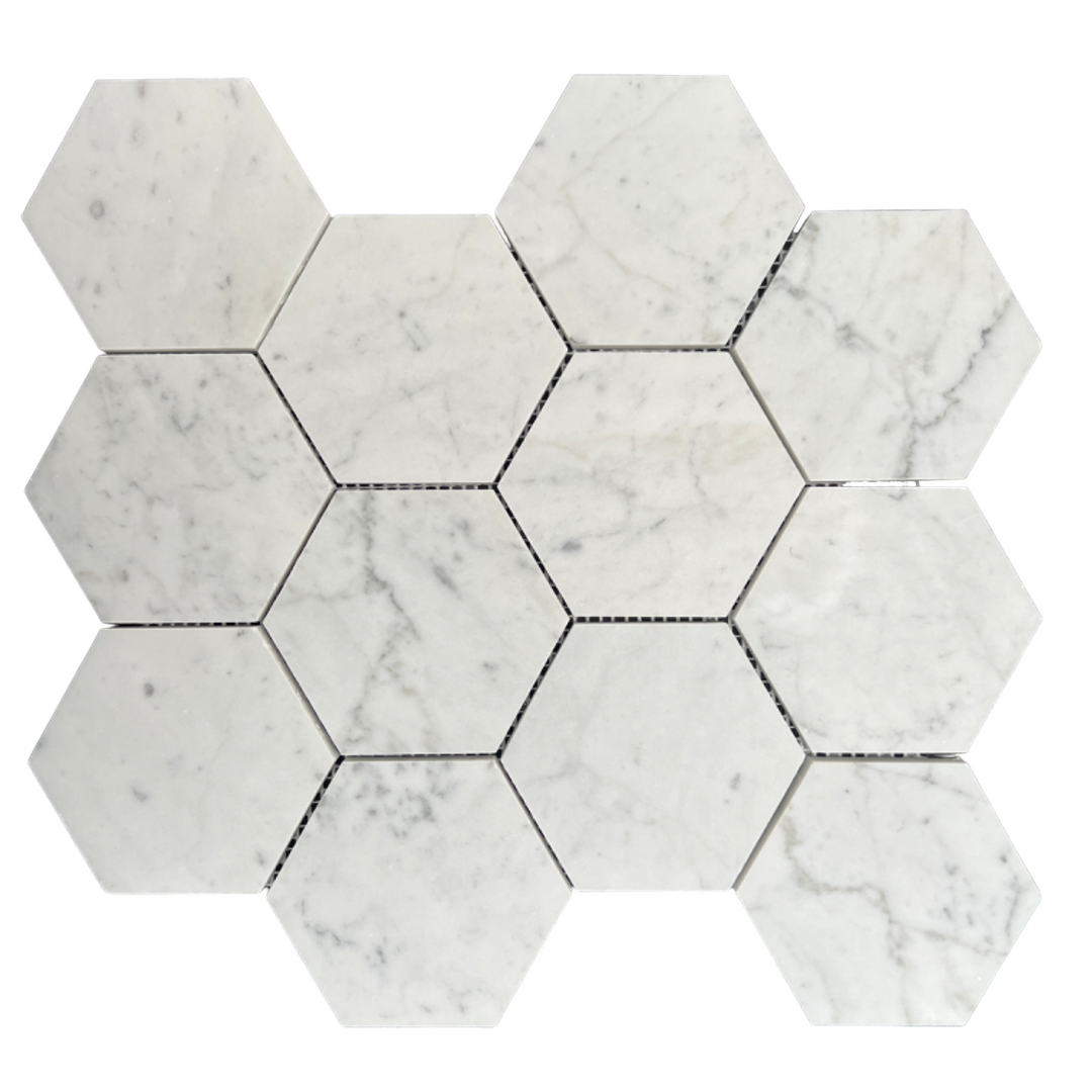 HEXAGON CARRARA HONED 90 CHIP SIZE 90X10MM SHEET SIZE 275X316X10MM - 90HEXCARH-03