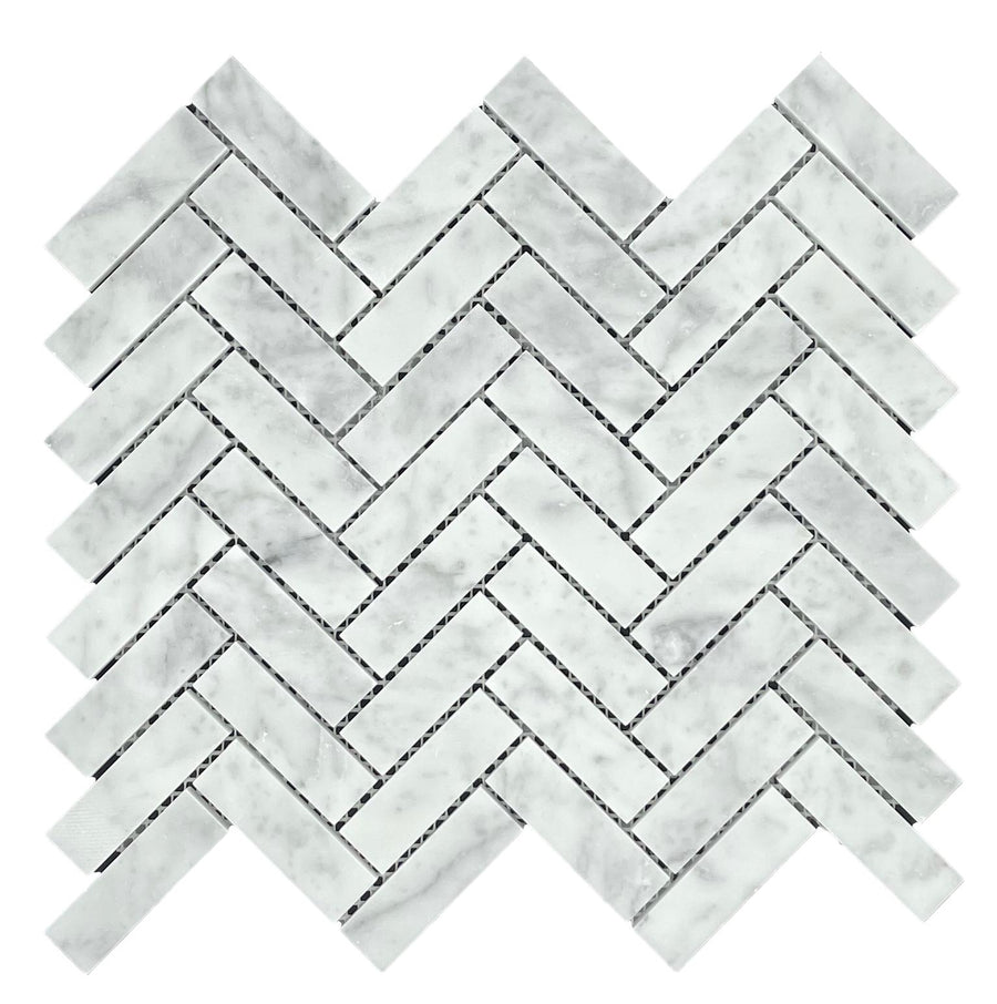 HERRINGBONE CARRARA HONED CHIP SIZE 20X64X7MM SHEET SIZE 280X248 - 62HERCARH -05