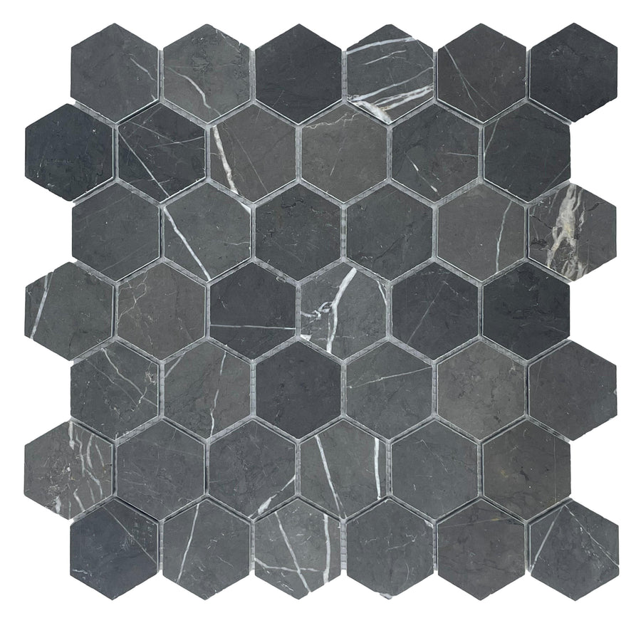 HEXAGON PIETRA GREY HONED CHIP SIZE 48X48X7MM SHEET SIZE 305X305MM - 48HEX PIETRA GRY H -03