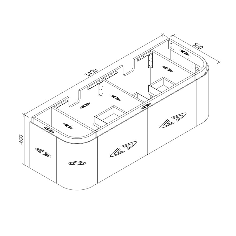 Zenmo Milan Wall Hung Vanity 1500mm line drawing