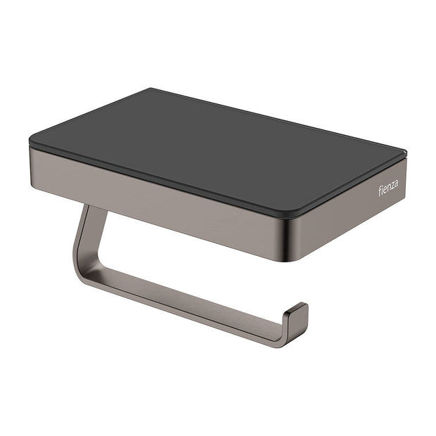 Tono Toilet Roll Holder with Glass Shelf in Gun Metal