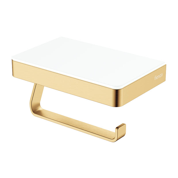 Tono Toilet Roll Holder with Glass Shelf in Urban Brass