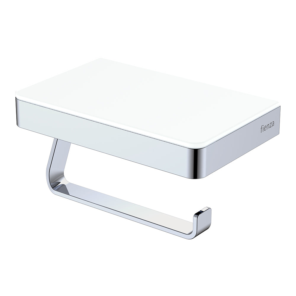 Tono Toilet Roll Holder with Glass Shelf in Chrome
