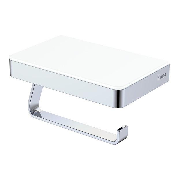 Tono Toilet Roll Holder with Glass Shelf in Chrome