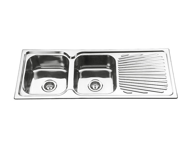 Zenmo Dante Square Double Bowl Sink with Tap Hole and Drainer in Stainless Steel