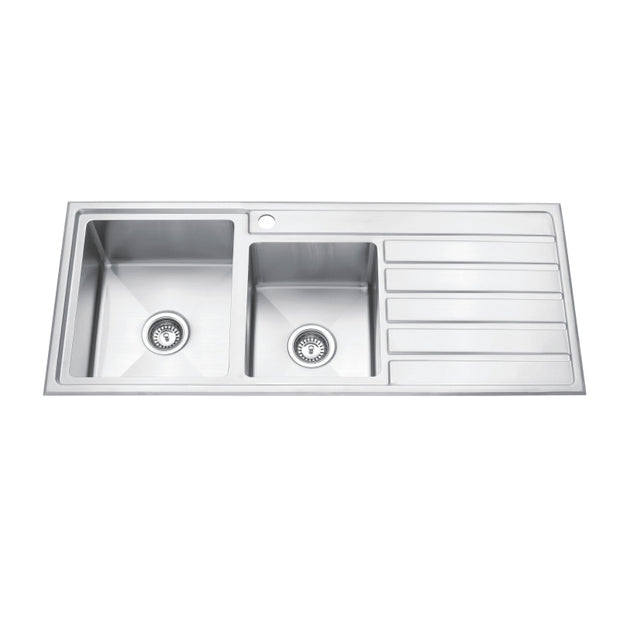 Zenmo Impact Double Bowl Sink with Tap Hole and Drainer in Stainless Steel