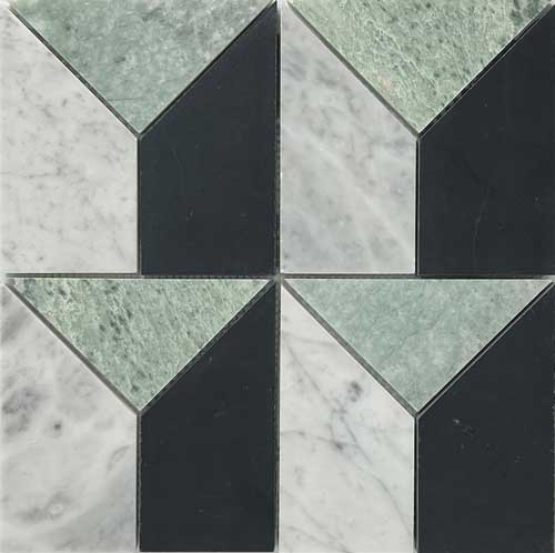 Art Deco Mint and Carrara and Nero Marble Mosaic
