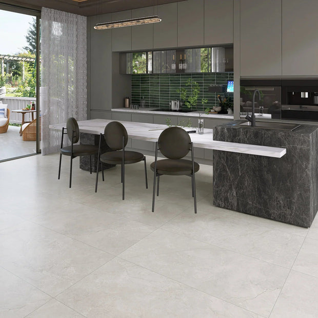 Ariston Pearl Marble Look Porcelain Tiles in a room setting