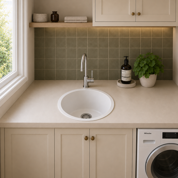 Sierra Composite Round Kitchen Sink in Matt White