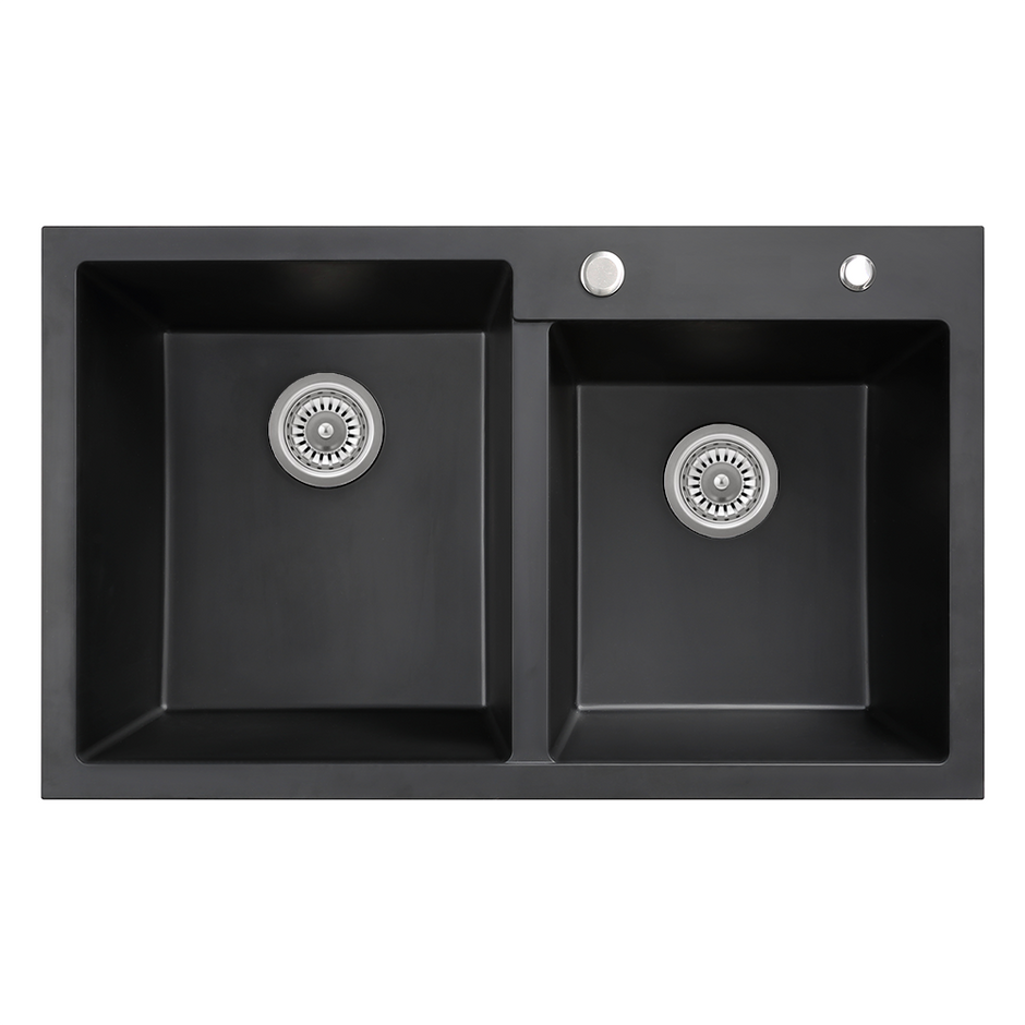 Sierra Composite Double Bowl Kitchen Sink in Matt Black