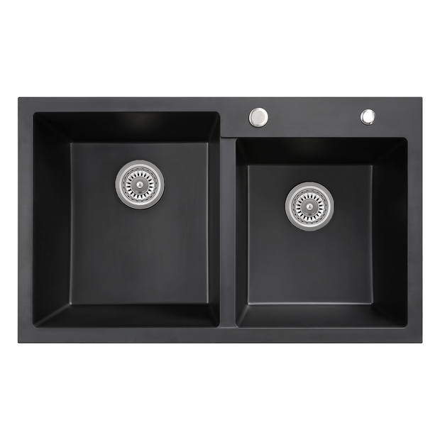 Sierra Composite Double Bowl Kitchen Sink in Matt Black