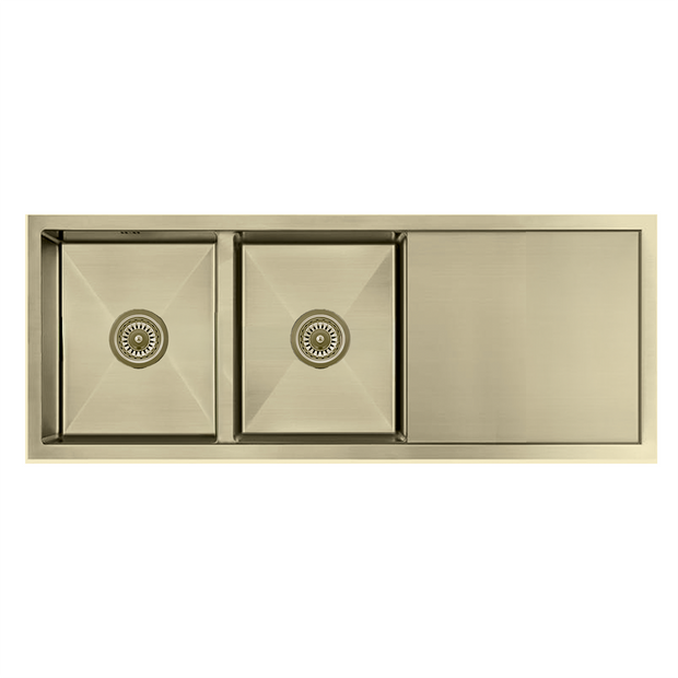 Atlas Handmade Double Bowl With Drainer Kitchen Sink in Brushed Gold