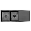 Atlas Handmade Double Bowl With Drainer Kitchen Sink in Gunmetal Black