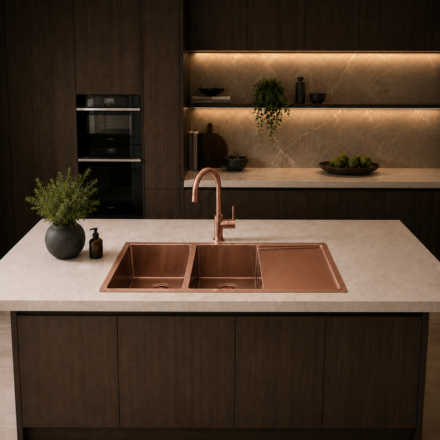 Atlas Handmade Double Bowl with Drainer Kitchen Sink in Copper