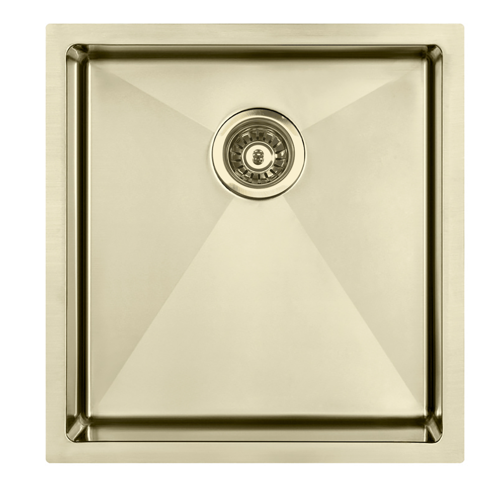 Atlas Handmade Single Bowl Kitchen Sink in Brushed Gold 450 x 450 x 250mm