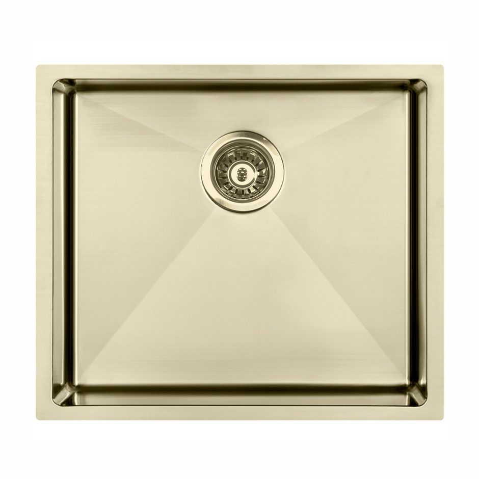 Atlas Handmade Single Bowl Kitchen Sink in Brushed Gold 550 x 450 x 250mm