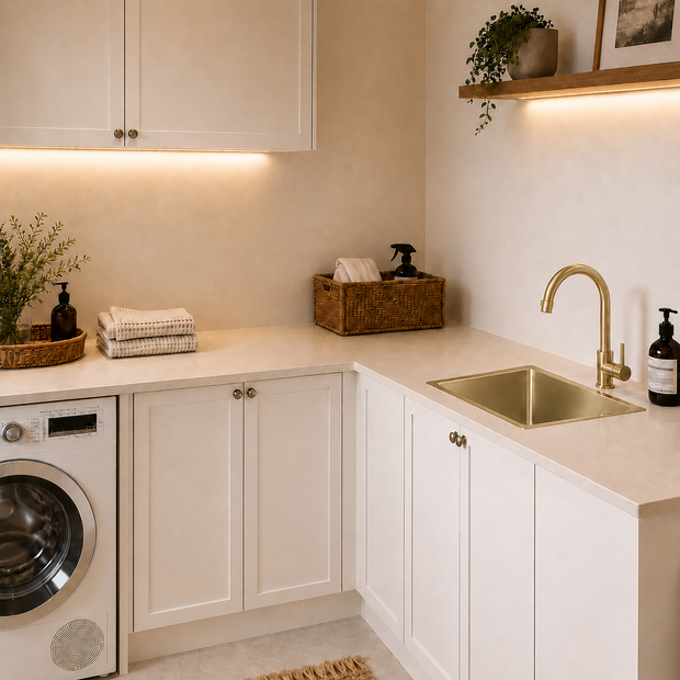 Atlas Handmade Single Bowl Kitchen Sink in Brushed Gold 550 x 450 x 250mm