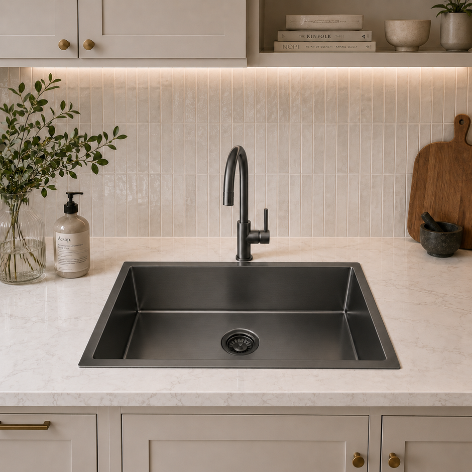 Atlas Handmade Single Bowl Kitchen Sink in Gunmetal Black 700 x 400 x 190mm BKS-HA7040D-BLK