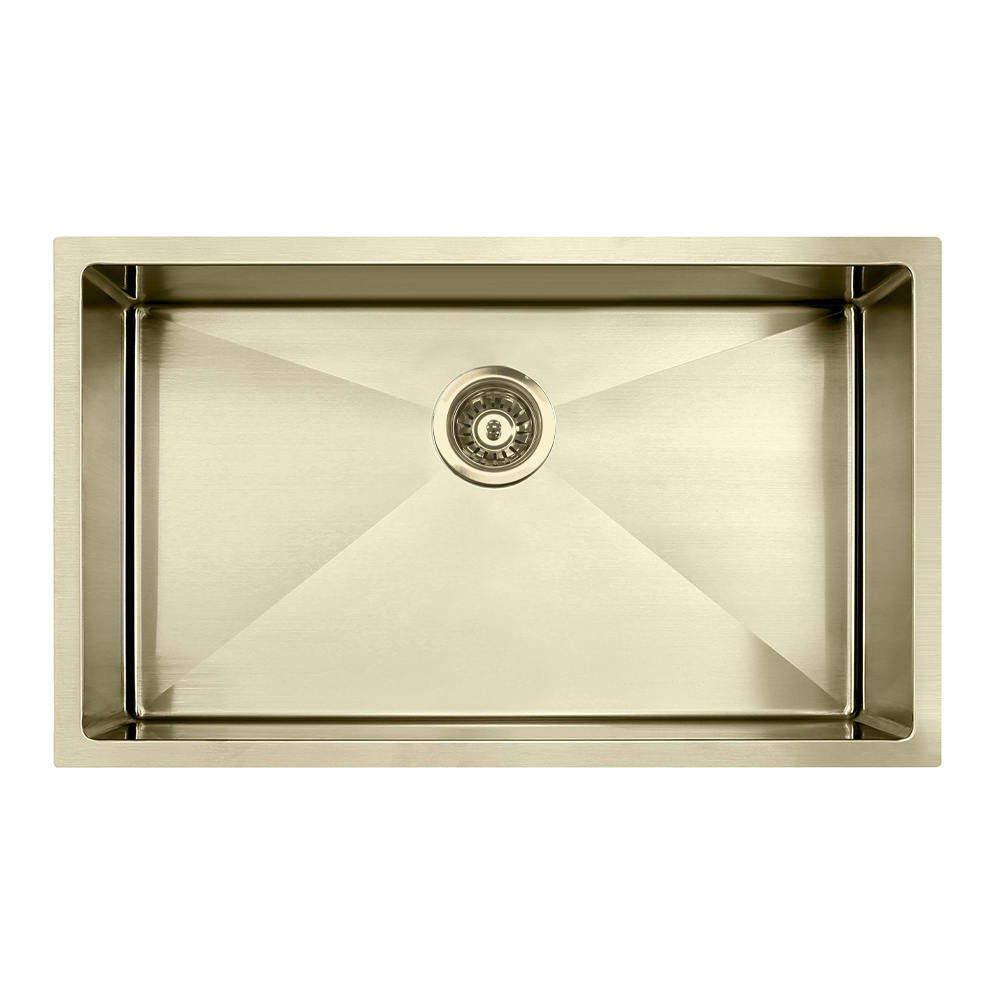 Atlas Handmade Single Bowl Kitchen Sink in Brushed Gold 700 x 400 x 190mm