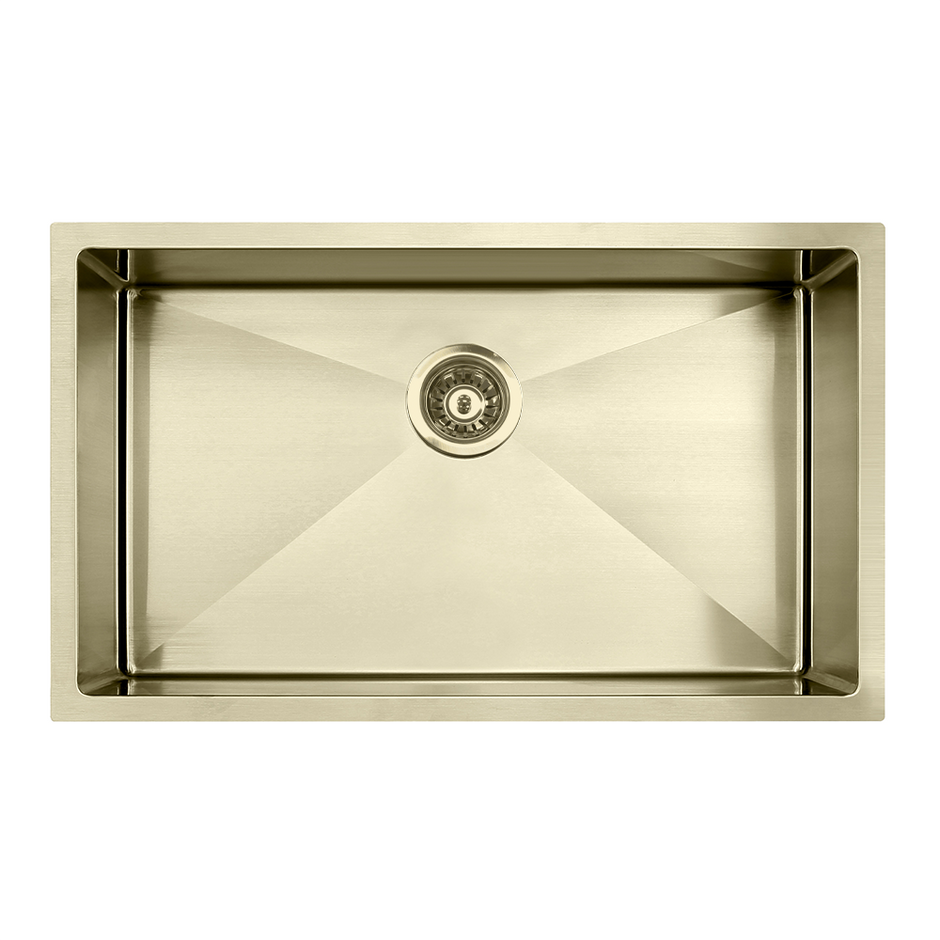 Atlas Handmade Single Bowl Kitchen Sink in Brushed Gold 700 x 400 x 190mm