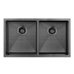 Atlas Handmade Double Bowl Kitchen Sink in Gunmetal Black 760 x 450 x 250mm